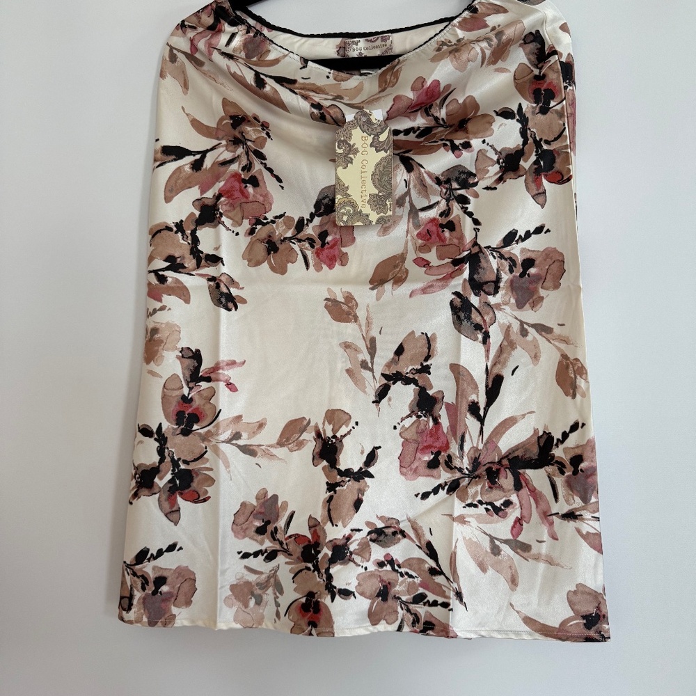 BOG Collective Slip Skirt Cream and Satin floral Small